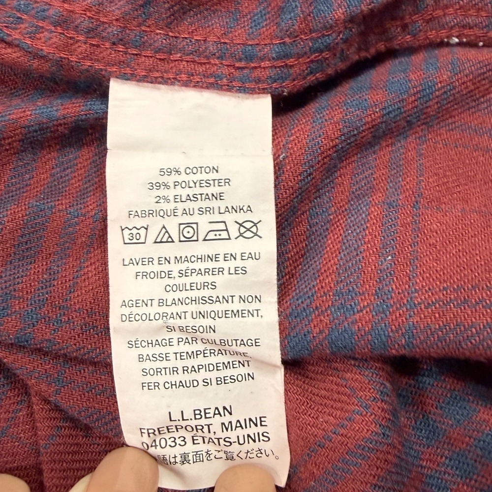 LL Bean Flannel Shirt Mens Medium Red Blue Plaid Traditional Fit 513053 - Picture 5 of 9